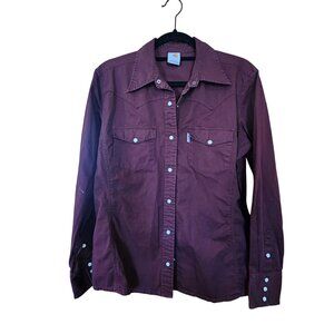 Carhartt Womens Western Style Maroon Long Sleeve pearl snap Shirt L
